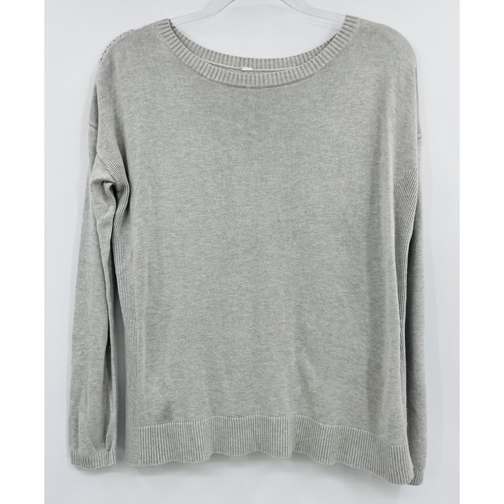 Lululemon Sweater Crewneck Open Weave Back Size 8 Light Gray